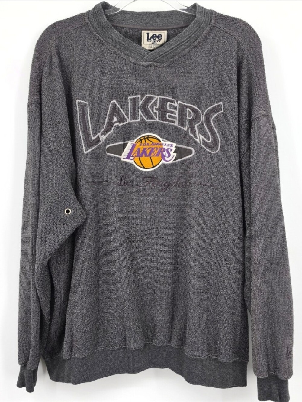 Lee Sport Vtg Los Angeles Lakers Sweatshirt 2XL Gray Embroidered Basketball NBA
